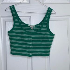 Green and White Striped Cropped Tank Top